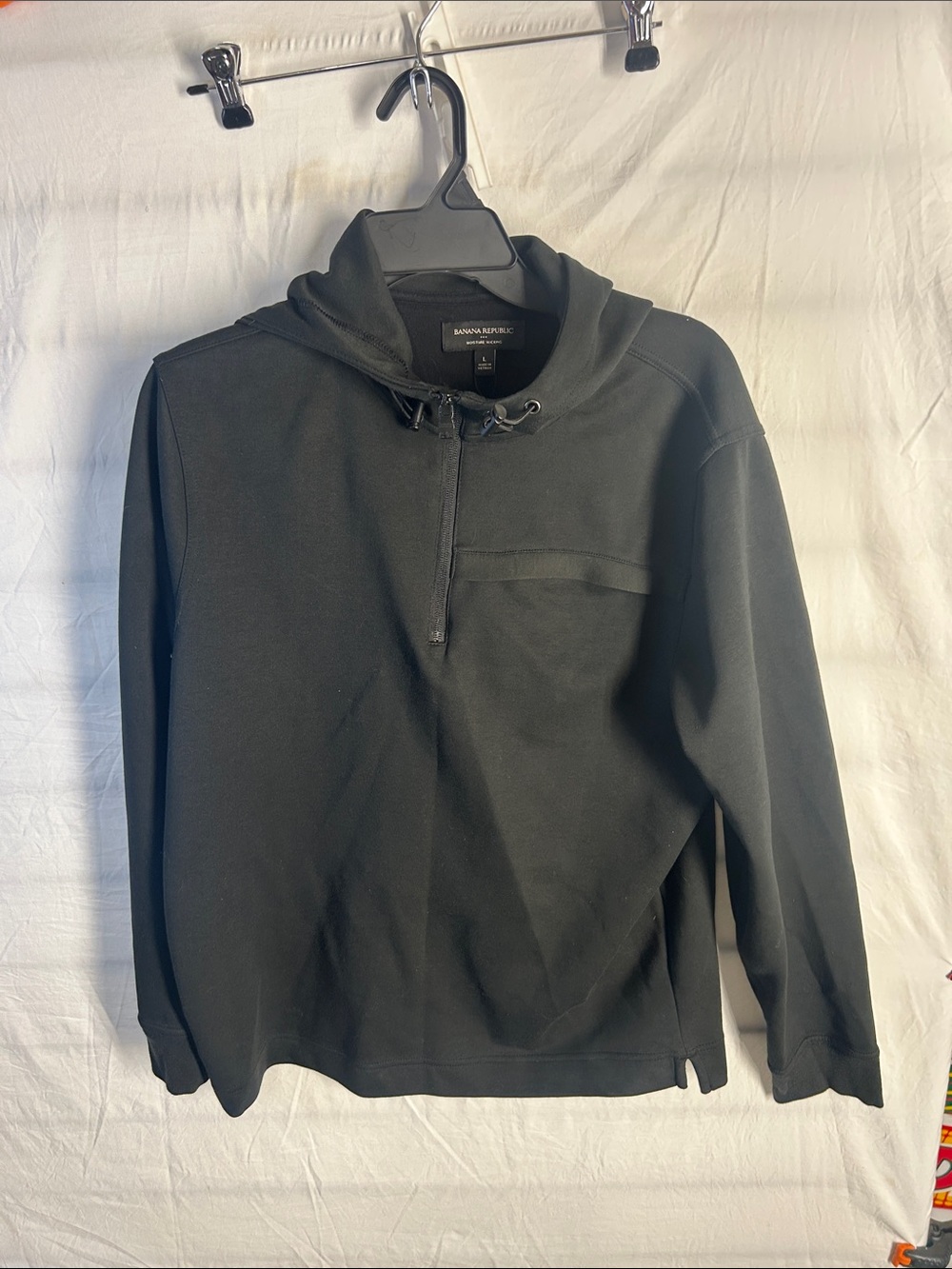 Banana Republic Men's Black Zip-Neck Hooded Sweater